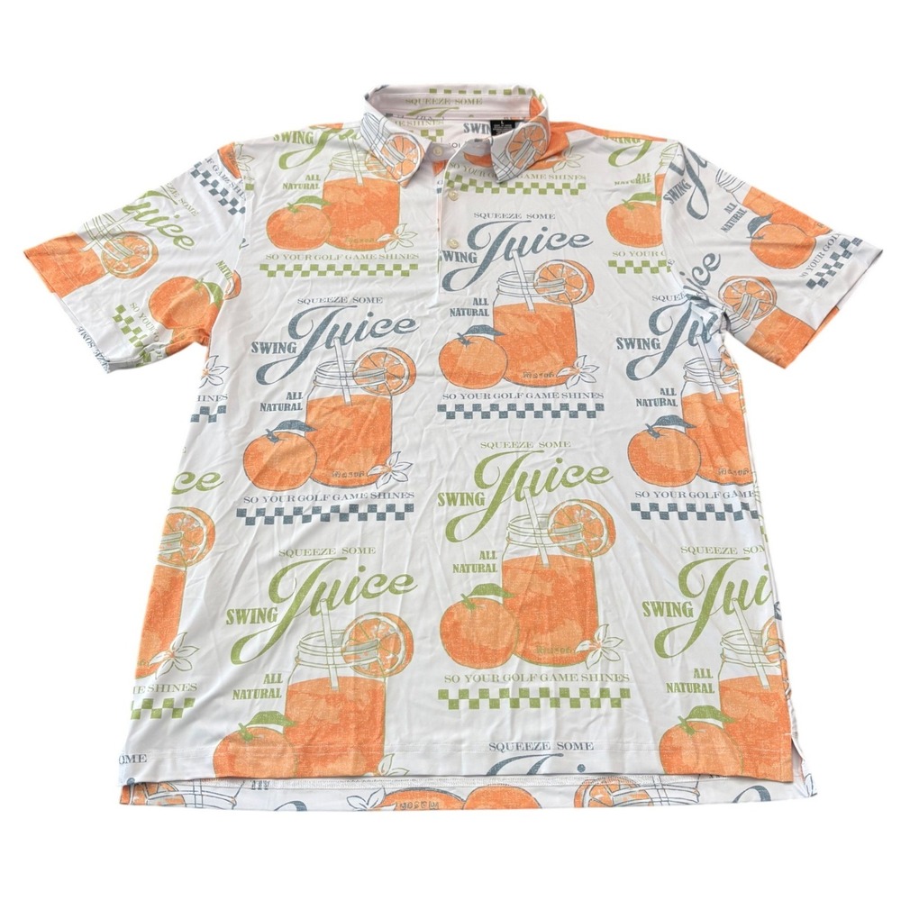 Swing Juice Mens Orange Juice Graphic Golf Polo Shirt White Large L Short Sleeve